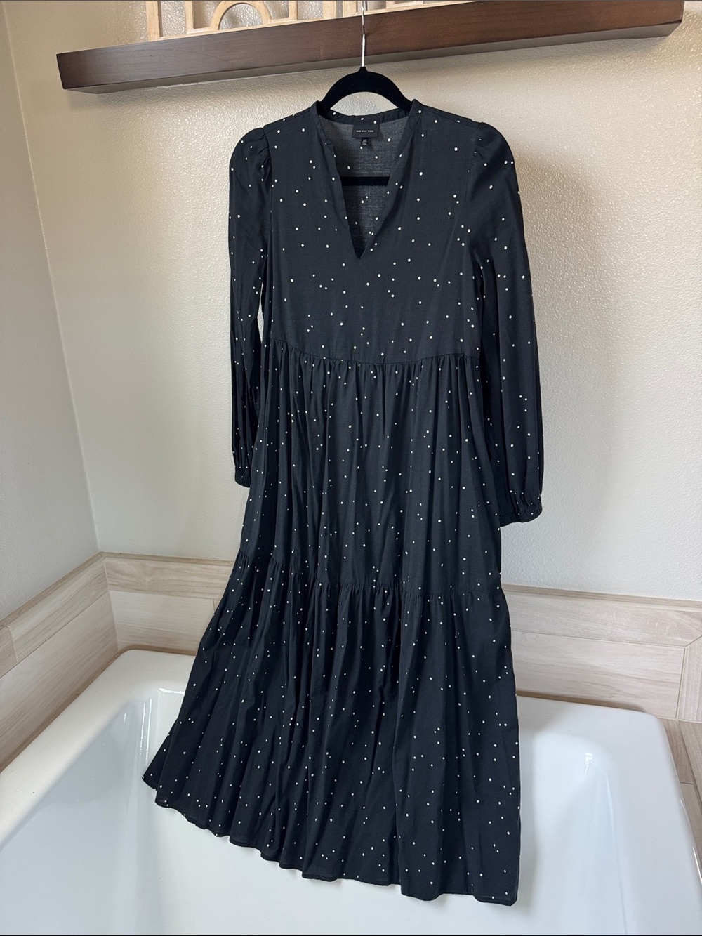 Who what wear Black Long Sleeve Tiered Polka Dot Dress